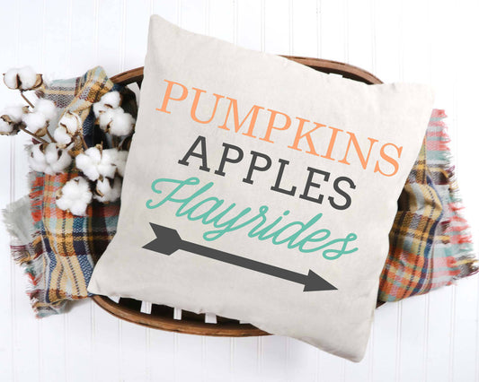 Pumpkins Apples Hayrides Pillow Cover 18x18 inch
