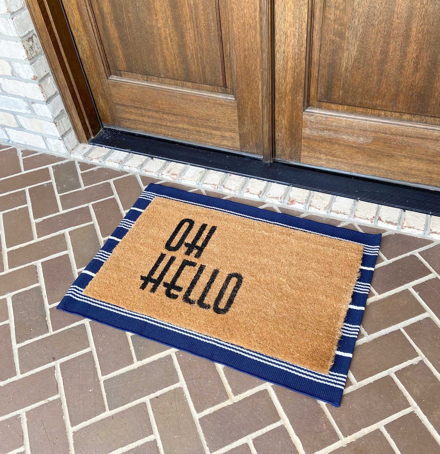 Modern Farmhouse Rug- Woven Rug- Navy with White Stripes Style 9