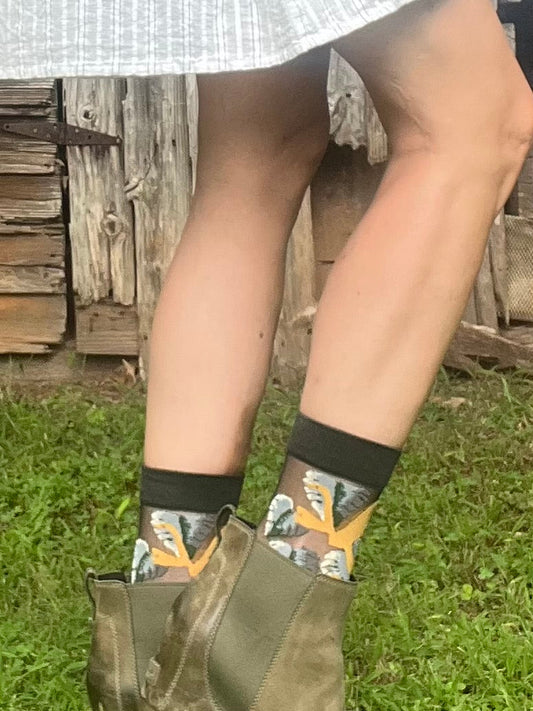 SHEER Boho Patterned Socks & Handmade Scrunchie Gift Set – Wild Marigold