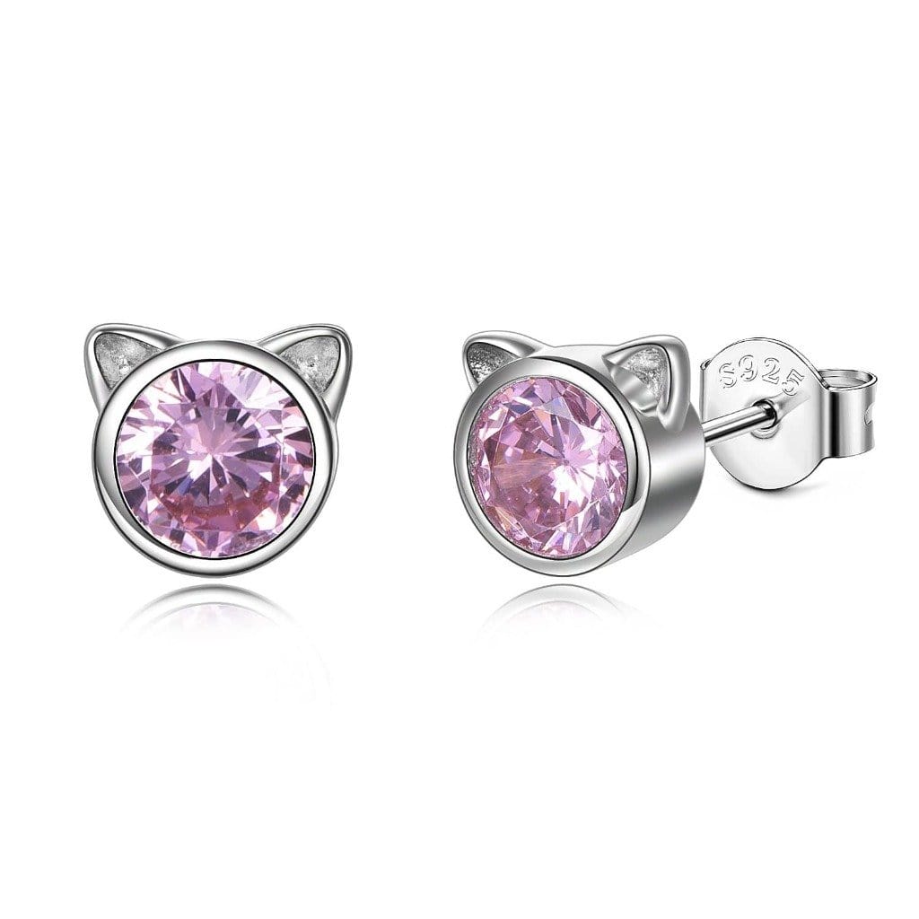 Sterling Silver Crystal Cat Earrings | Shiny and Adorable