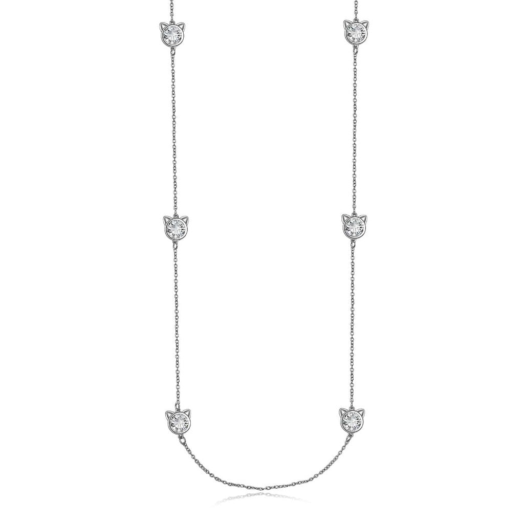 Crystal Cat Station Necklace | Sterling Silver