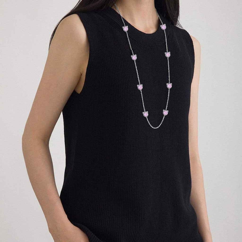 Crystal Cat Station Necklace | Sterling Silver