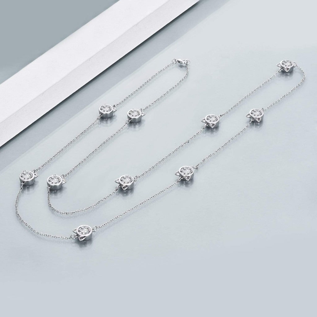 Crystal Cat Station Necklace | Sterling Silver