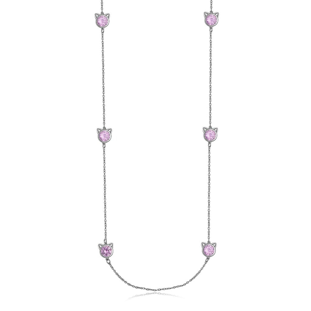 Crystal Cat Station Necklace | Sterling Silver